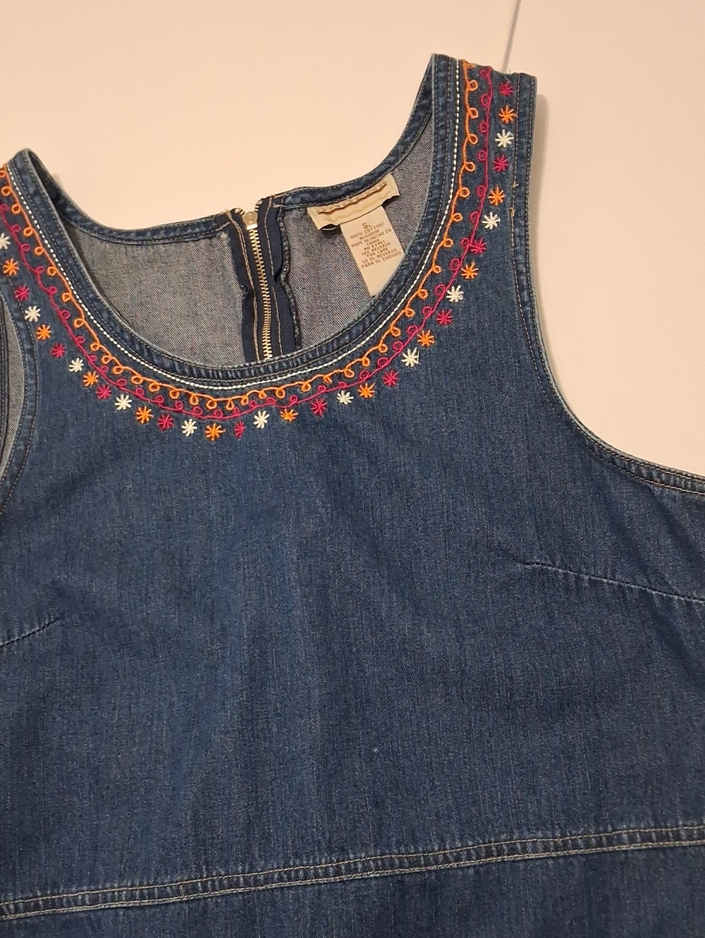 Expressions Girls' Denim Embroidered Tank Dress - Blue, Size S
